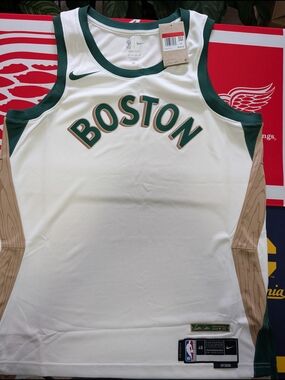 Nike Boston Celtics White Jersey with Green & Tan Accents